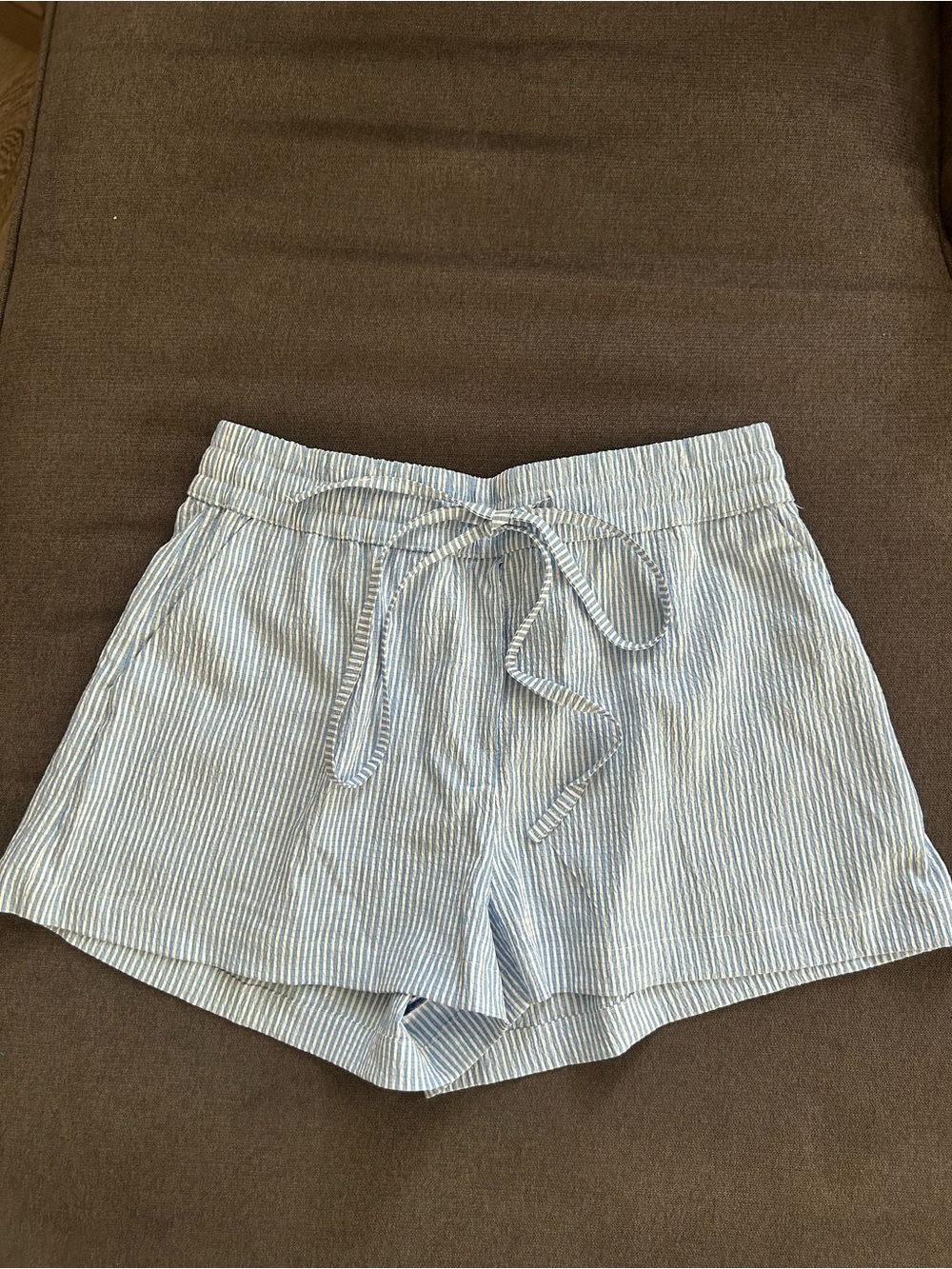 Light Blue Striped Women's Drawstring Shorts